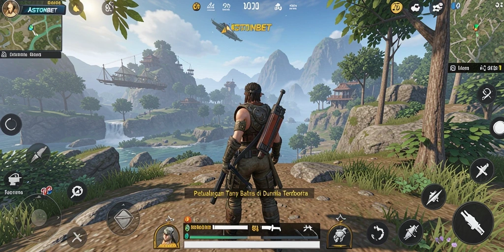 Screenshot gameplay ASTONBET menampilkan petualangan seru di dunia terbuka.