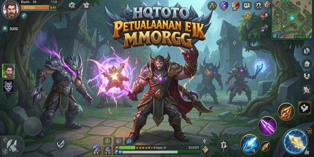 Tangkapan layar gameplay HQTOTO dengan pertarungan epik antar karakter di dunia fantasi.