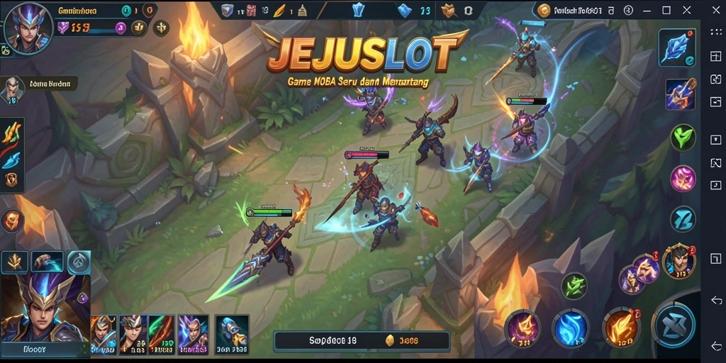 Gameplay MOBA seru dalam JEJUSLOT penuh aksi.