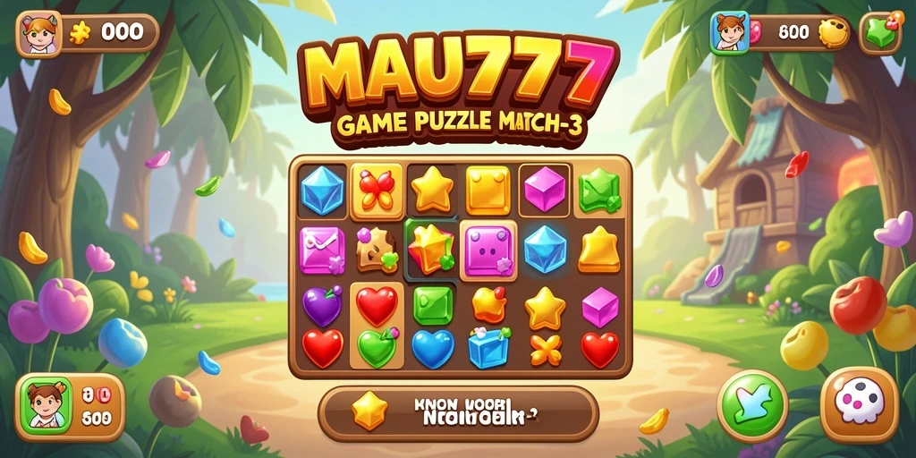 Menampilkan gameplay seru dari MAU777 dengan tantangan Match-3.