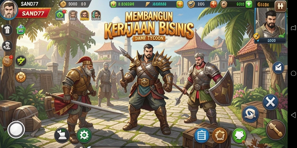 Tampilan gameplay SAND77 dengan nuansa bisnis yang menantang.